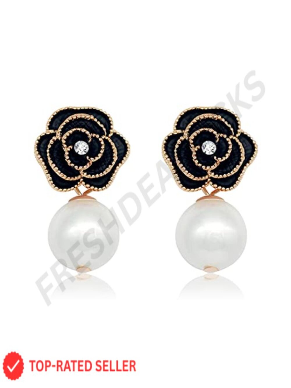 Faux Pearl Flower Dangle Drop Earrings Alloy Push Back